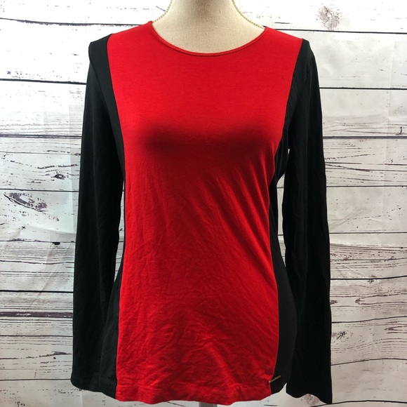 ANNE KLEIN Red and Black Long Sleeve Top - Picture 1 of 5
